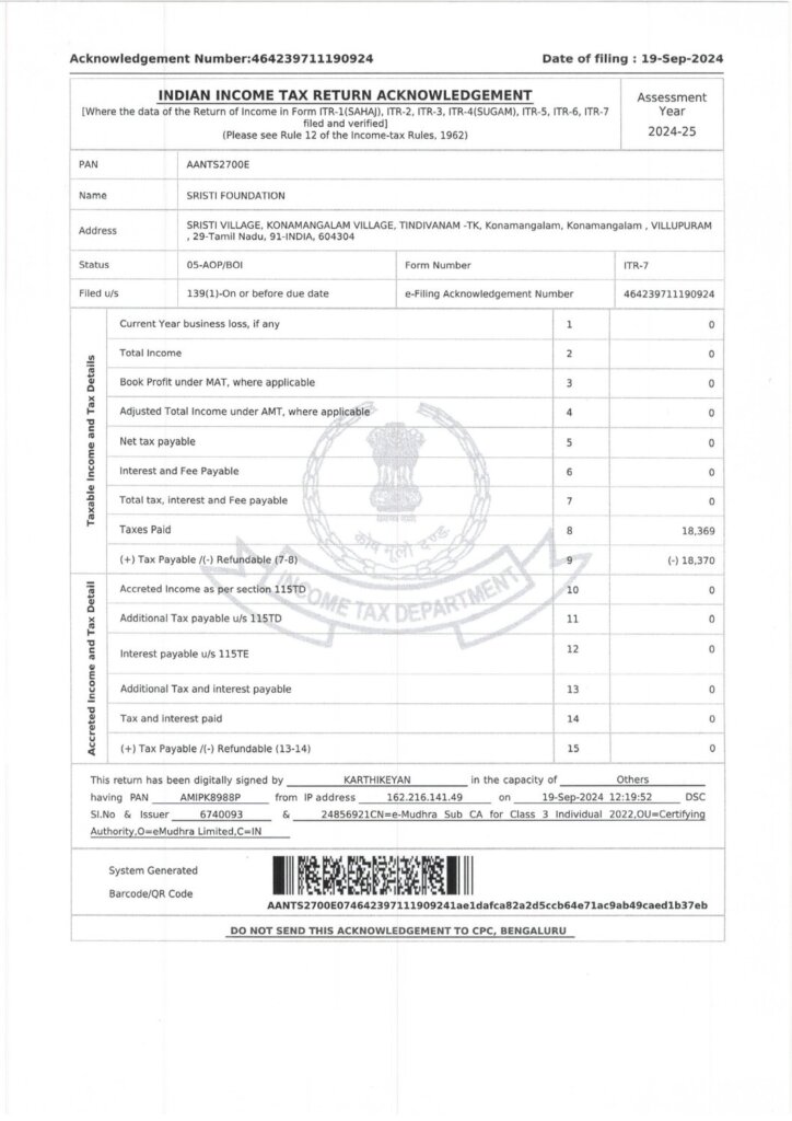 thumbnail of Audit Statement FY 2023 to 24, Sristi Foundation (1)