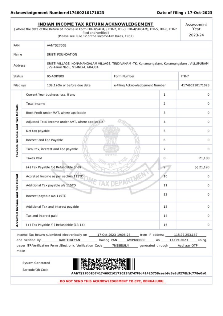 thumbnail of Audit statement 2022 to 2023 Sristi Foundation (1)